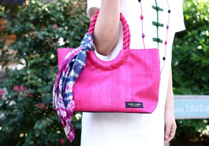 【makixmaki】高級ゴールデンシルクハンドバッグ（フェアトレード） ローズピンク 0137-002-S06-5