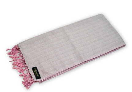 【makixmaki】ハンドメイド上質コットン ジャガード織ストール(フェアトレード) ピンク&グレー 0137-001-S06-1