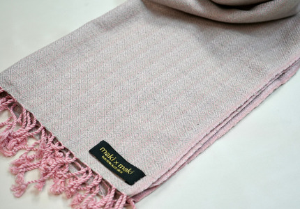 【makixmaki】ハンドメイド上質コットン ジャガード織ストール(フェアトレード) ピンク&グレー 0137-001-S06-1
