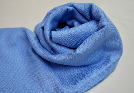 【makixmaki】ハンドメイド上質コットン ジャガード織ストール(フェアトレード) サックスブルー 0137-001-S06-3