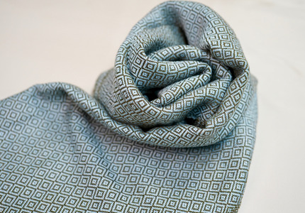 【makixmaki】ハンドメイド上質コットン ジャガード織ストール(フェアトレード) ブルーシルバー 0137-001-S06-5