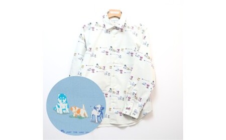 CLOFT 綿100％長袖プリントシャツ”素顔のままで”仔犬柄（C/＃11ホワイト） L 0139-022-S07-2