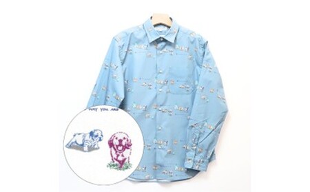 CLOFT 綿100％長袖プリントシャツ”素顔のままで”仔犬柄（C/＃24 ブルー） L 0139-022-S07-5