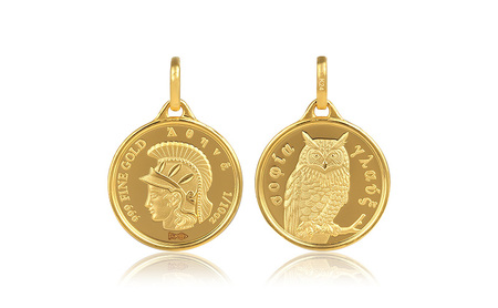 純金 ペンダント トップ  (純金 闘いと知恵の女神 アテナ/フクロウ) 　アクセサリー アクセ ペンダントトップ 金 24金 メダル ふくろう プレゼント 贈り物 誕生日 記念日 文京区