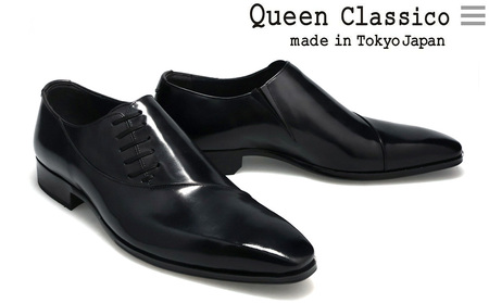 クインクラシコ 革靴 25005S〈ブラック〉 (サイズ:26.0cm) 紳士靴 幅広 甲高 ビジネスシューズ サイドレース エラスティック スリッポン 牛革