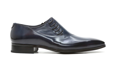 クインクラシコ 革靴 25005S〈ネイビー〉 (サイズ:25.0cm) 紳士靴 幅広 甲高 ビジネスシューズ サイドレース エラスティック スリッポン 牛革