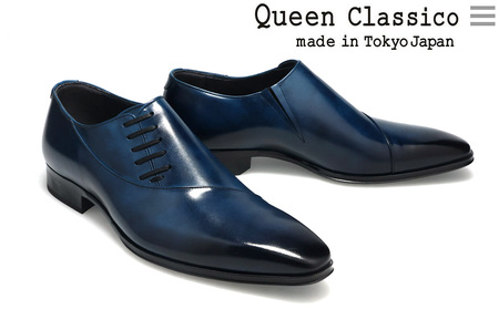 クインクラシコ 革靴 25005S〈ネイビー〉 (サイズ：27.0cm) 紳士靴 幅広 甲高 ビジネスシューズ サイドレース エラスティック スリッポン 牛革