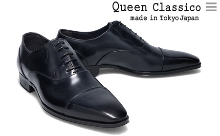 クインクラシコ 革靴 25004S〈ブラック〉 (サイズ:26.5cm) 紳士靴 幅広 甲高 ビジネスシューズ ストレートチップ フォーマル レベルソ仕上げ 牛革