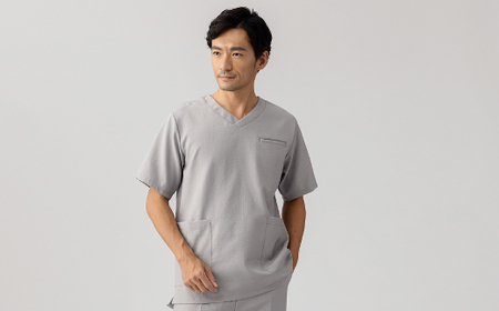 レピウスの白衣 【メンズ】スクラブ リンクル / ネーム刺繍付き (カラー：グレー、サイズ：M)