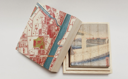 【桐箱(二重箱)】名所江戸水景 [(2)吾妻橋 金龍山遠望] 1ケ (カラー：ピンク)