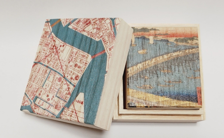 【桐箱(二重箱)】名所江戸水景 [(9)両国橋大川ばた] 1ケ (カラー：ピンク)