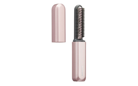 【KOIZUMI】コードレスアイロンブラシ (カラー：ピンク) | カバー付き 充電式 巻き髪 ストレート コテ コンパクト 手のひらサイズ ブラシ 持ち運び