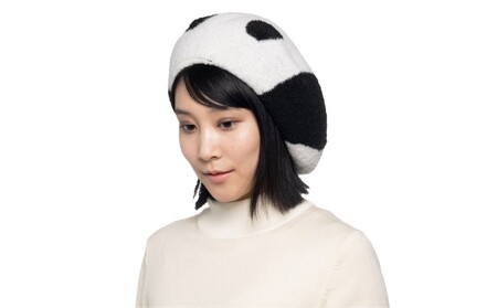パンダモチーフニットベレー帽 (カラー：オフホワイト)