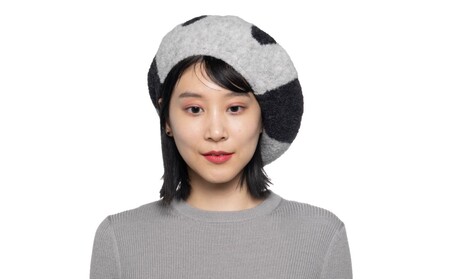パンダモチーフニットベレー帽 (カラー：グレー)