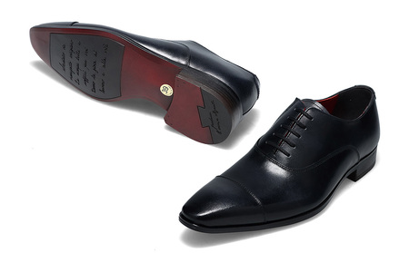 クインクラシコ 革靴 10001 (カラー：ブラック、サイズ：26.0cm) ビジネスシューズ 本革 ストレートチップ 幅広 甲高 キャップトゥ エラスティック スリッポン 牛革 フォーマル