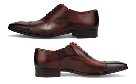 クインクラシコ 革靴 10001 (カラー:ブラウン、サイズ:25.5cm) ビジネスシューズ 本革 ストレートチップ 幅広 甲高 キャップトゥ エラスティック スリッポン 牛革 フォーマル