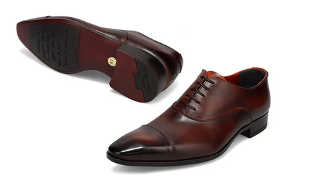 クインクラシコ 革靴 10001 (カラー：ブラウン、サイズ：27.0cm) ビジネスシューズ 本革 ストレートチップ 幅広 甲高 キャップトゥ エラスティック スリッポン 牛革 フォーマル