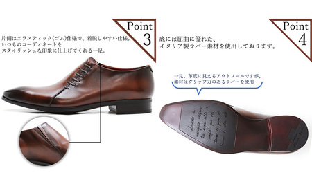 クインクラシコ 革靴 10003 (カラー：ブラック、サイズ：24.5cm) ビジネスシューズ 本革 サイドレース 幅広 甲高  エラスティック スリッポン 牛革 フォーマル