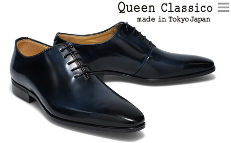 クインクラシコ 革靴 62003 (カラー：ネイビー、サイズ：25.0cm) ビジネスシューズ 本革 ホールカット プレーントゥ 牛革 フォーマル