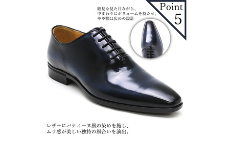 クインクラシコ 革靴 62003 (カラー：ネイビー、サイズ：25.5cm) ビジネスシューズ 本革 ホールカット プレーントゥ 牛革 フォーマル