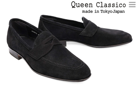 クインクラシコ 革靴 86001 (カラー:ブラック、サイズ:26.5cm) コインローファー メンズ スエード ドレスシューズ 牛革 カジュアル