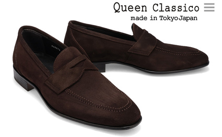 クインクラシコ 革靴 86001 (カラー:ダークブラウン、サイズ:26.5cm) コインローファー メンズ スエード ドレスシューズ 牛革 カジュアル
