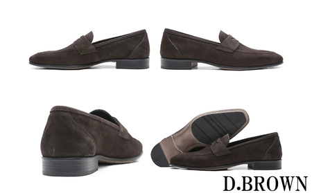 クインクラシコ 革靴 86001 (カラー:ダークブラウン、サイズ:26.5cm) コインローファー メンズ スエード ドレスシューズ 牛革 カジュアル