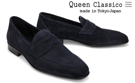 クインクラシコ 革靴 86001 (カラー:ネイビー、サイズ:25.0cm) コインローファー メンズ スエード ドレスシューズ 牛革 カジュアル