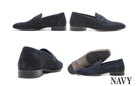 クインクラシコ 革靴 86001 (カラー:ネイビー、サイズ:27.0cm) コインローファー メンズ スエード ドレスシューズ 牛革 カジュアル