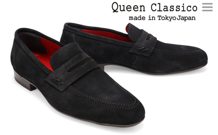 クインクラシコ 革靴 88001 (カラー:ブラック、サイズ:24.5cm) コインローファー メンズ スエード 牛革 ビジネス カジュアル