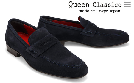 クインクラシコ 革靴 88001 (カラー:ネイビー、サイズ:26.0cm) コインローファー メンズ スエード 牛革 ビジネス カジュアル