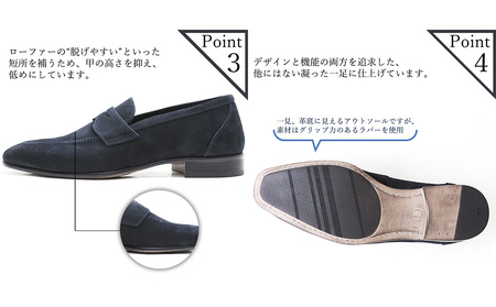 クインクラシコ 革靴 86001 (カラー:ブラック、サイズ:25.5cm) コインローファー メンズ スエード ドレスシューズ 牛革 カジュアル