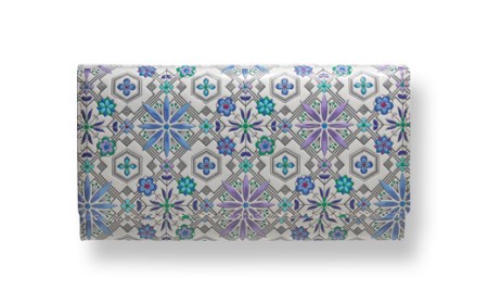 【浅草文庫】かぶせ長財布〈花菱柄〉(カラー:ブルー)