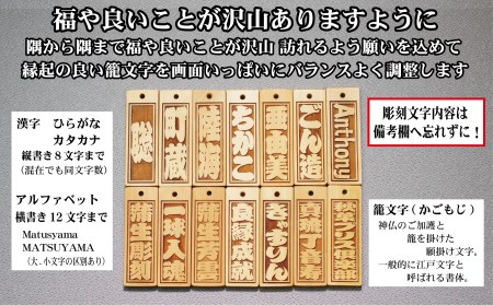 ストラップ・ネックレス〈小〉彫刻木札【名入れ等】御蔵島本黄楊（フダヤドットコム.二丁纏）(紐：赤、和柄：宝づくし)