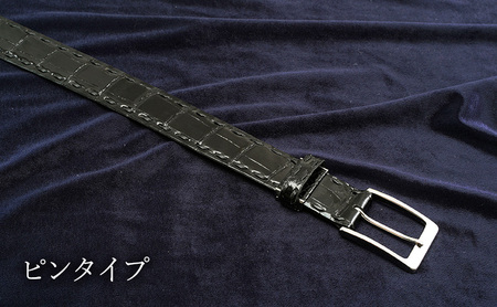 ベルト メンズ ツヤワニ クロコベルト 幅35mm クロ 手縫いステッチ レザー 革 本革 革製品 クロコダイル ワニ革 クロコダイルベルト ワニ革ベルト レザーベルト メンズベルト 黒 日本製 東京 東京都 墨田区 ピンタイプ