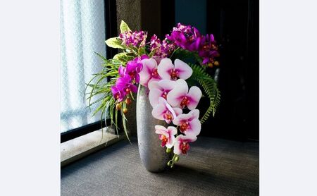 上質 胡蝶蘭アレンジメント ファレノ フェイクグリーン ラン オーキッド  お洒落 オフィス装花 玄関インテリア かっこいい 高級感 贈答花