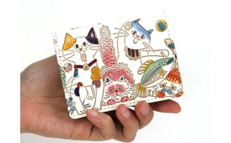 【文庫屋大関】箱まち小銭入れ ネコ集合【皮革工芸品】 革製品 工芸品 民芸品 牛革 財布 小銭入れ 小物入れ お祝い ギフト プレゼント 墨田区 東京都