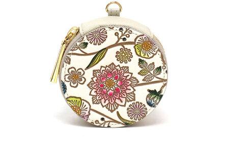 【文庫屋大関】マカロンポーチ ダリア＜ベリーピンク＞【皮革工芸品】 ポーチ ミニポーチ 小物入れ アクセサリー入れ イヤホン入れ 収納 保管ケース 手のひらサイズ  本革 革 皮革 工芸品 工芸 雑貨 ギフト プレゼント 日本製 東京