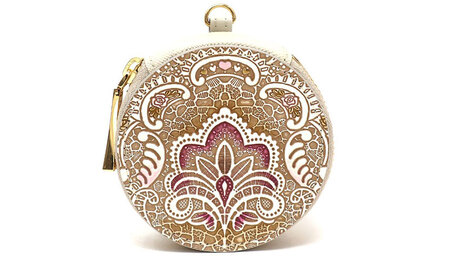 【文庫屋大関】マカロンポーチ アンティークレース＜ピオニー＞【皮革工芸品】 ポーチ ミニポーチ 小物入れ アクセサリー入れ イヤホン入れ 収納 保管ケース 手のひらサイズ  本革 革 皮革 工芸品 工芸 雑貨 ギフト プレゼント 日本製 東京