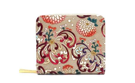 【文庫屋大関】二つ折りファスナーミニ財布 乱菊＜赤紫＞【皮革工芸品】財布 二つ折り 小物 お札 カード 小銭 コンパクト 牛革 手作り 日本製 墨田区 東京都