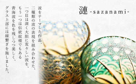 江戸切子 ロックグラス 「漣-sazanami-カガミクリスタル」 琥珀纏/瑠璃