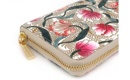 【文庫屋大関】 大容量 ぐるっとファスナーの長財布 ノースガーデン<コーラル>【皮革工芸品】 ファッション小物 民芸品