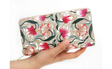 【文庫屋大関】 大容量 ぐるっとファスナーの長財布 ノースガーデン<コーラル>【皮革工芸品】 ファッション小物 民芸品