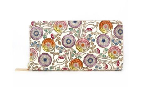 【文庫屋大関】 大容量　ぐるっとファスナーの長財布　更紗菊【皮革工芸品】 ファッション小物 民芸品