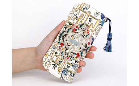 メガネケース むかい鶴 文庫屋大関 メガネ ケース メガネ入れ 本革 牛革 革 皮革 軽量 スリム コンパクト 収納 工芸品 工芸 雑貨 和柄 和 和風 日本製 民芸品 ファッション小物 縁起物 眼鏡ケース 東京 墨田区