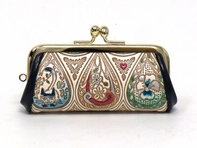 【文庫屋大関】印鑑ケース　花と猫＜インディゴ＞【皮革工芸品】 ファッション小物 民芸品