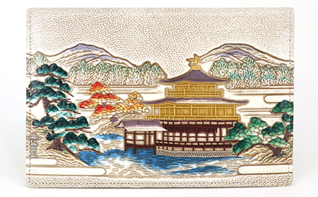 【文庫屋大関】パーソナルホルダー　浮世絵　金閣寺【皮革工芸品】 ファッション 小物 シンプル パスポートケース 病院セット 型押し 大関卯三郎 牛革