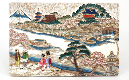 【文庫屋大関】パーソナルホルダー　浮世絵　待乳山【皮革工芸品】 ファッション 小物 シンプル パスポートケース 病院セット 型押し 大関卯三郎 牛革 