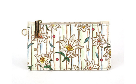 【文庫屋大関】すっきりカードケース　ホワイトリリー【皮革工芸品】 ファッション小物 雑貨 フラグメントケース 小銭入れ付き 収納 スマート 日本製 花柄