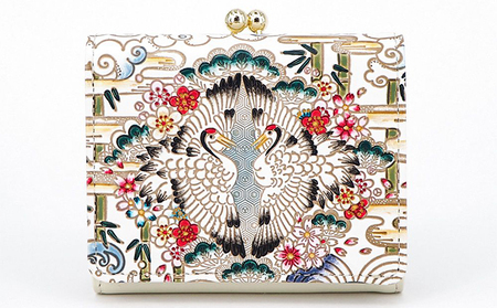 【文庫屋大関】三つ折りミニ財布 むかい鶴【皮革工芸品】